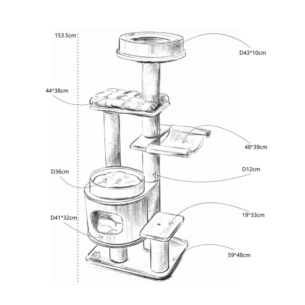 Michu Luna Multi-Layer Solid Wood Cat Nest Tree Pre Order