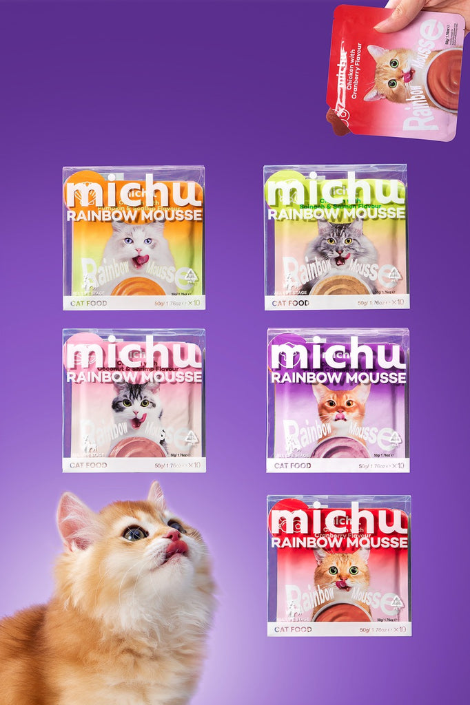 Michu Rainbow Mousse Wet Cat Food 5 Flavours- Complete Food/Wet Mixer and Topper 10pcs/Pack