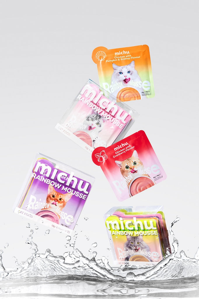 Michu Rainbow Mousse Wet Cat Food 5 Flavours- Complete Food/Wet Mixer and Topper 10pcs/Pack