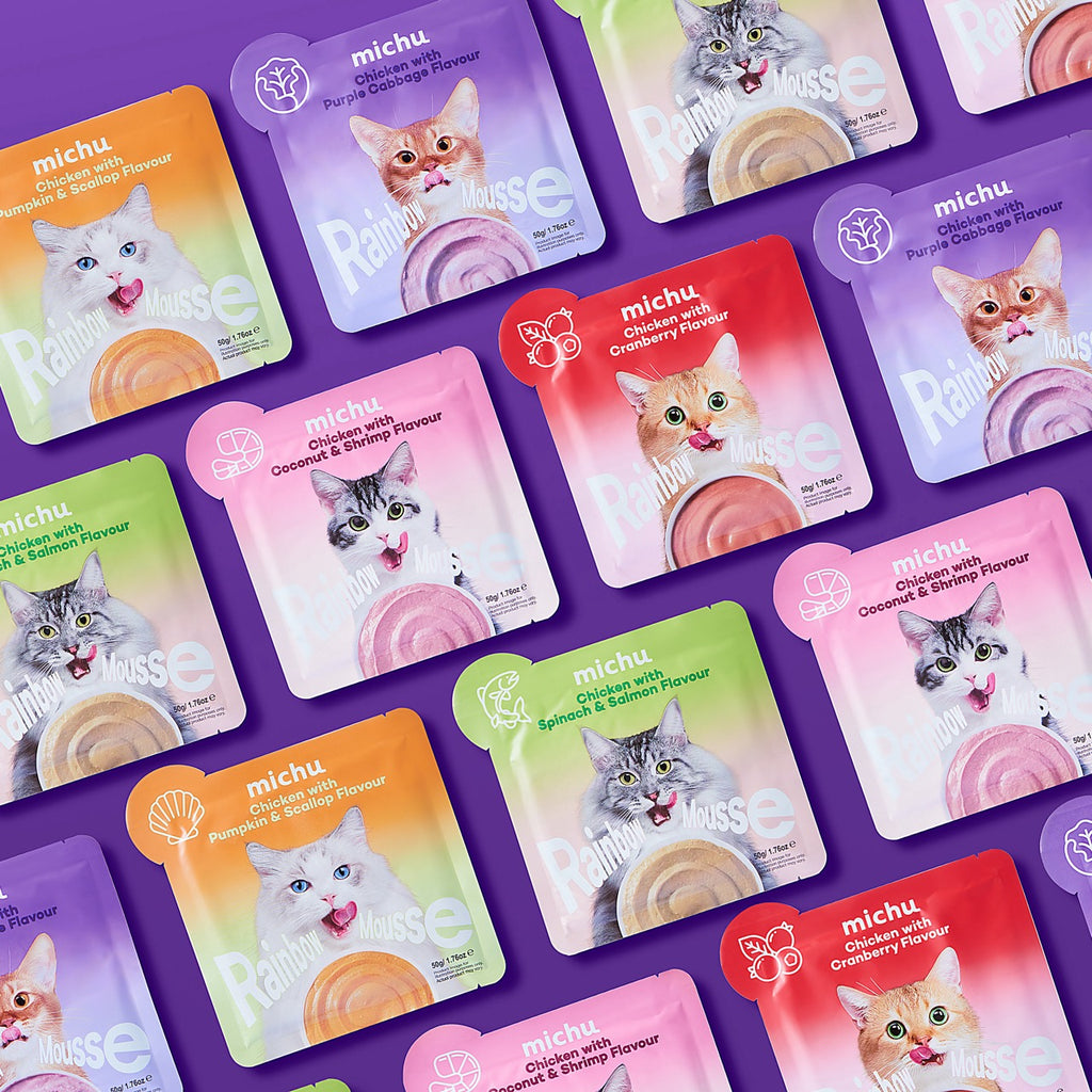 Michu Rainbow Mousse Wet Cat Food 5 Flavours- Complete Food/Wet Mixer and Topper 10pcs/Pack