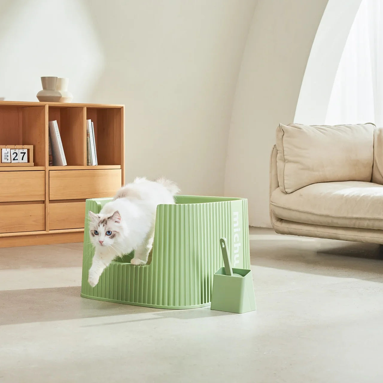 Michu XXL Sage Deluxe Cat Litter Box - Spacious Design – Michu Australia