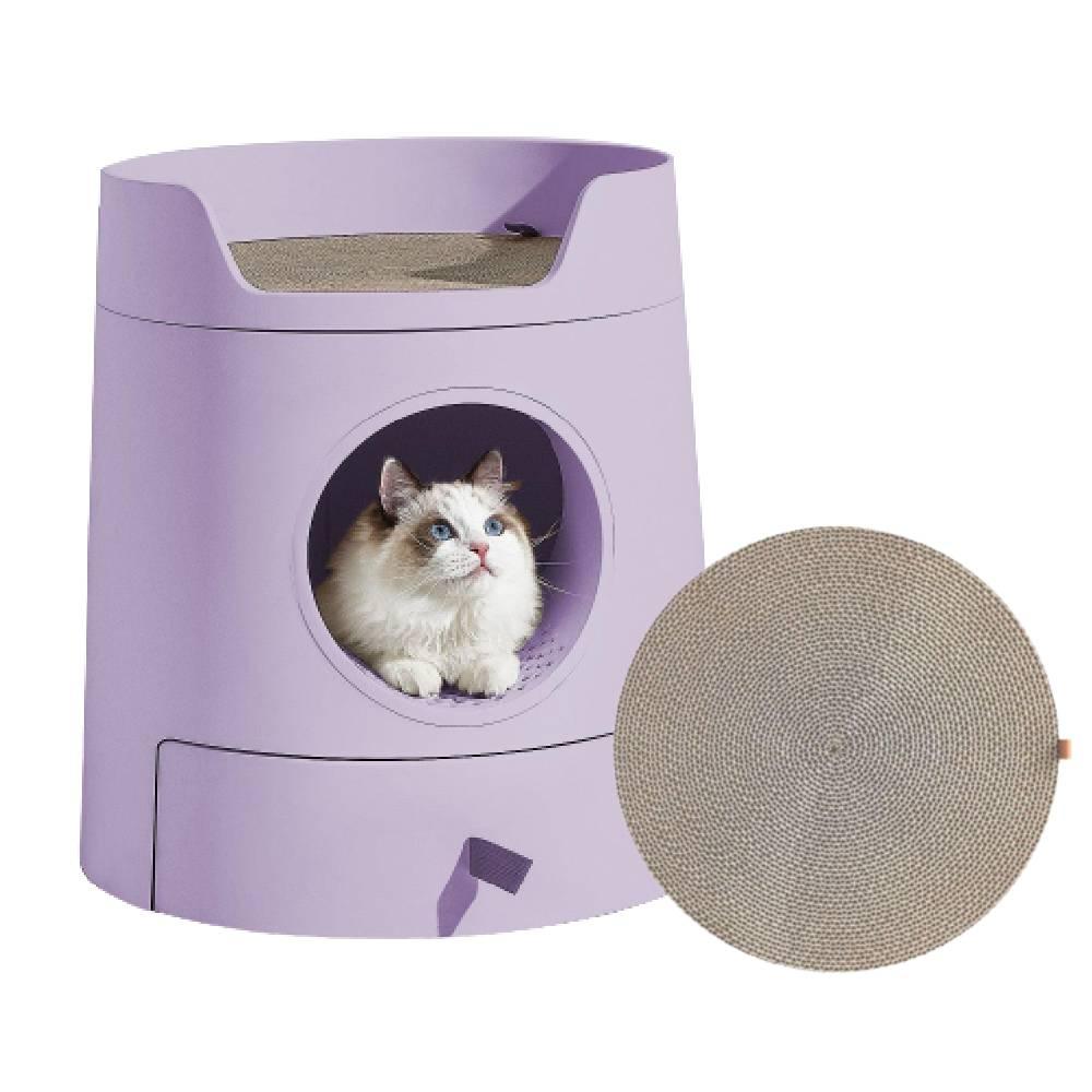 Mayitwill XL Castle 2-in-1 Front-Entry Cat Litter Box with Scratch Pad in Lilac Purple - Michu Australia