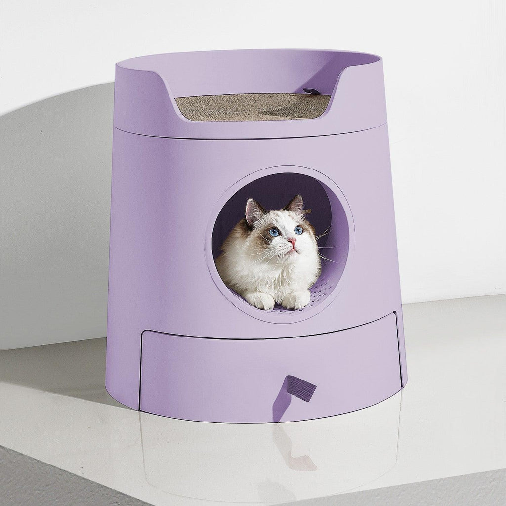 Mayitwill XL Castle 2 in 1 Front-Entry Cat Litter Box with Scratch Basin, Scoop included, Lilac Purple - Furrytail