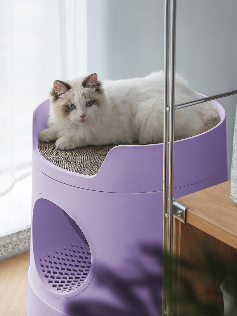 Mayitwill XL Castle 2 in 1 Front-Entry Cat Litter Box with Scratch Basin, Scoop included, Lilac Purple - Furrytail