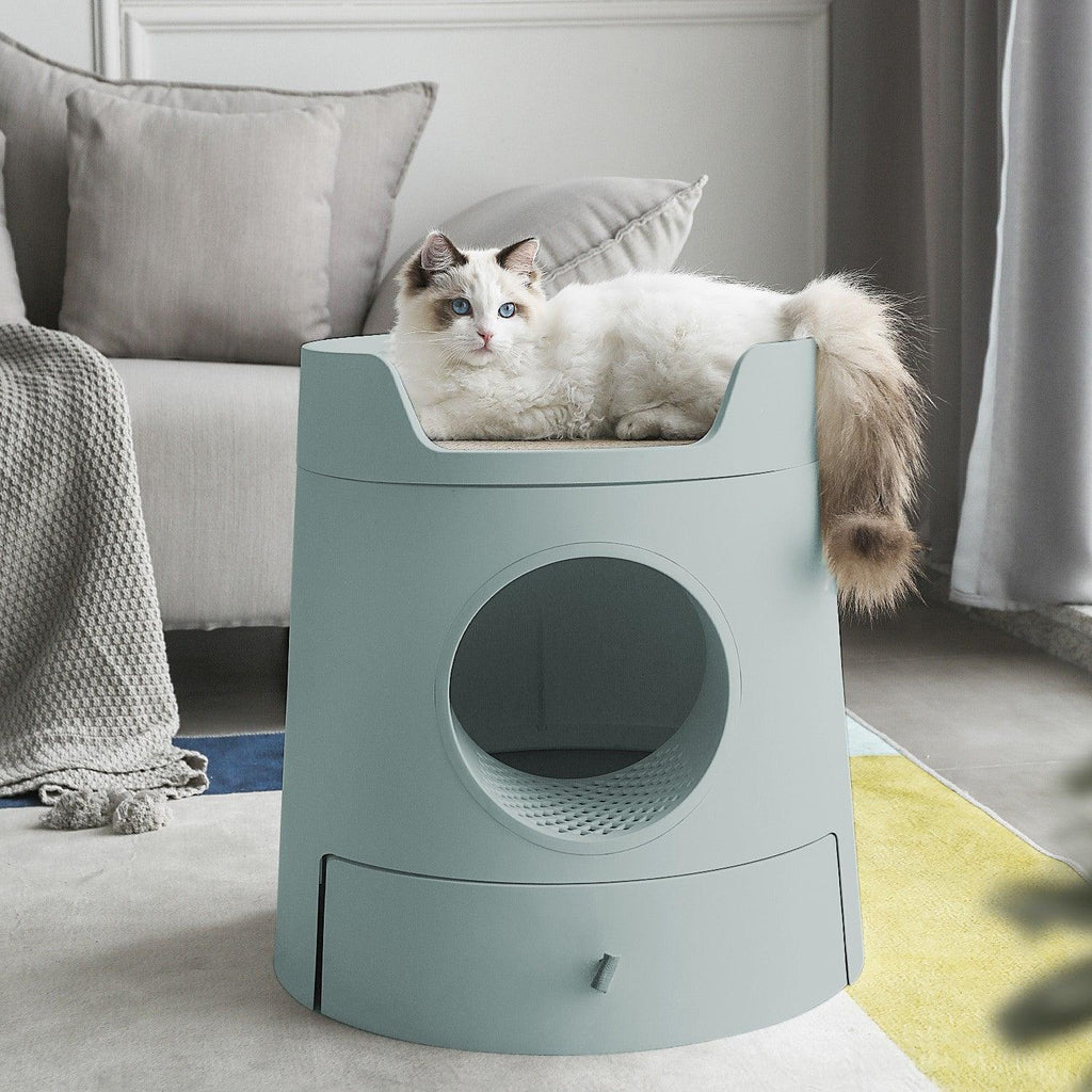 Mayitwill XL Castle 2 in 1 Front-Entry Cat Litter Box with Scratch Basin, Scoop included, Morandi Green - Furrytail