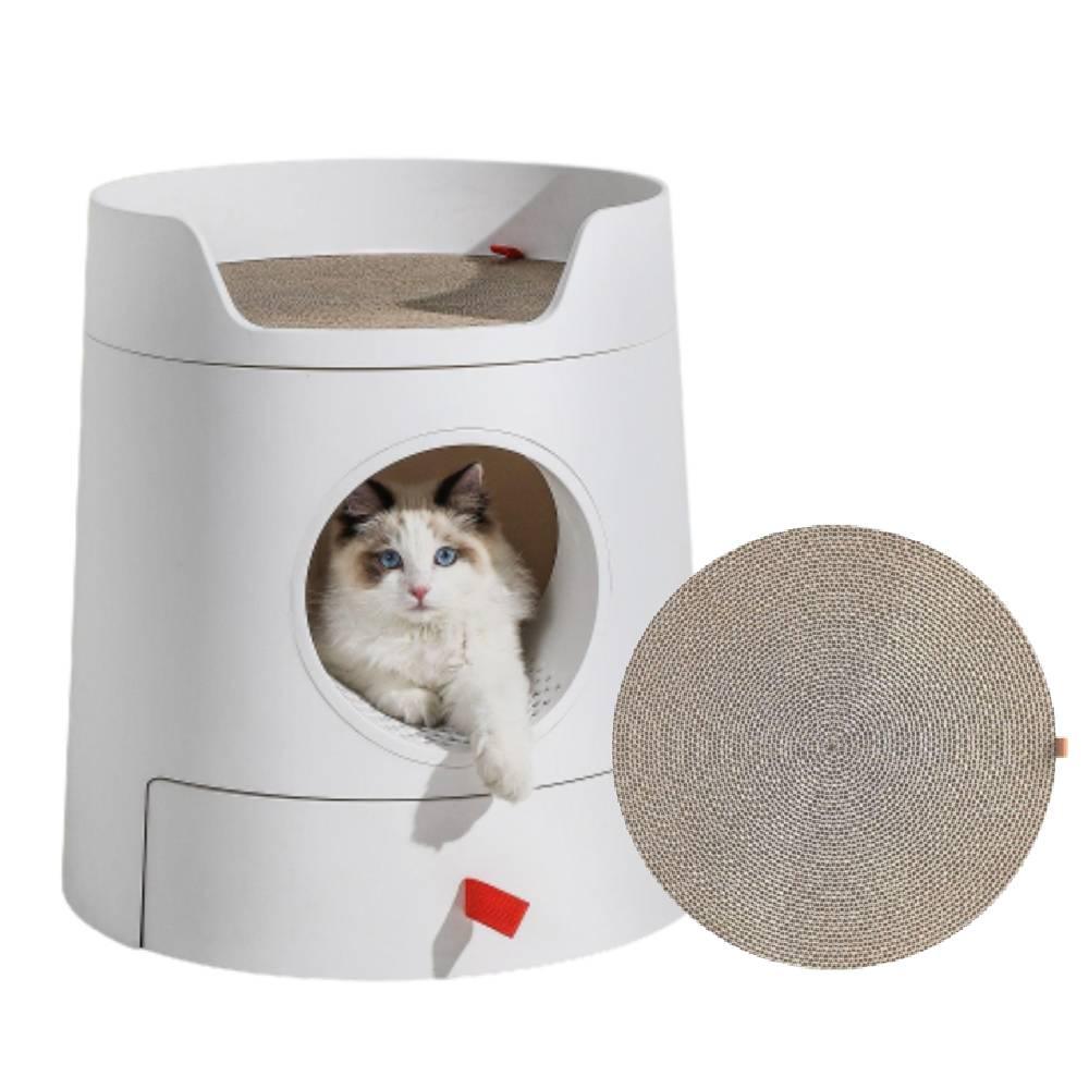 Mayitwill XL Castle 2-in-1 Semi- Closed Cat Litter Box with Scratch Pad in White - Michu Australia