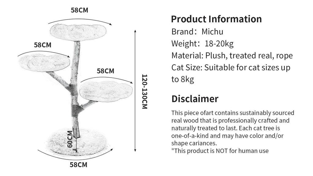 MIchu Fluffy Blossom Real Wood Cat Tree - Premium Quality & Stylish Cat Furniture - Michu Australia