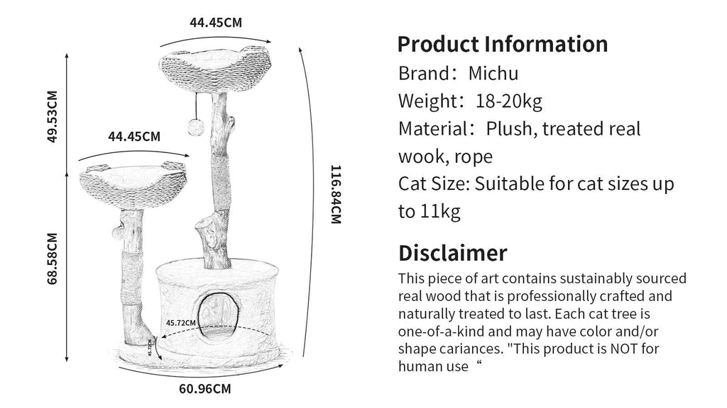 Michu Selected Real Wood Cat Tree, Large - Furrytail